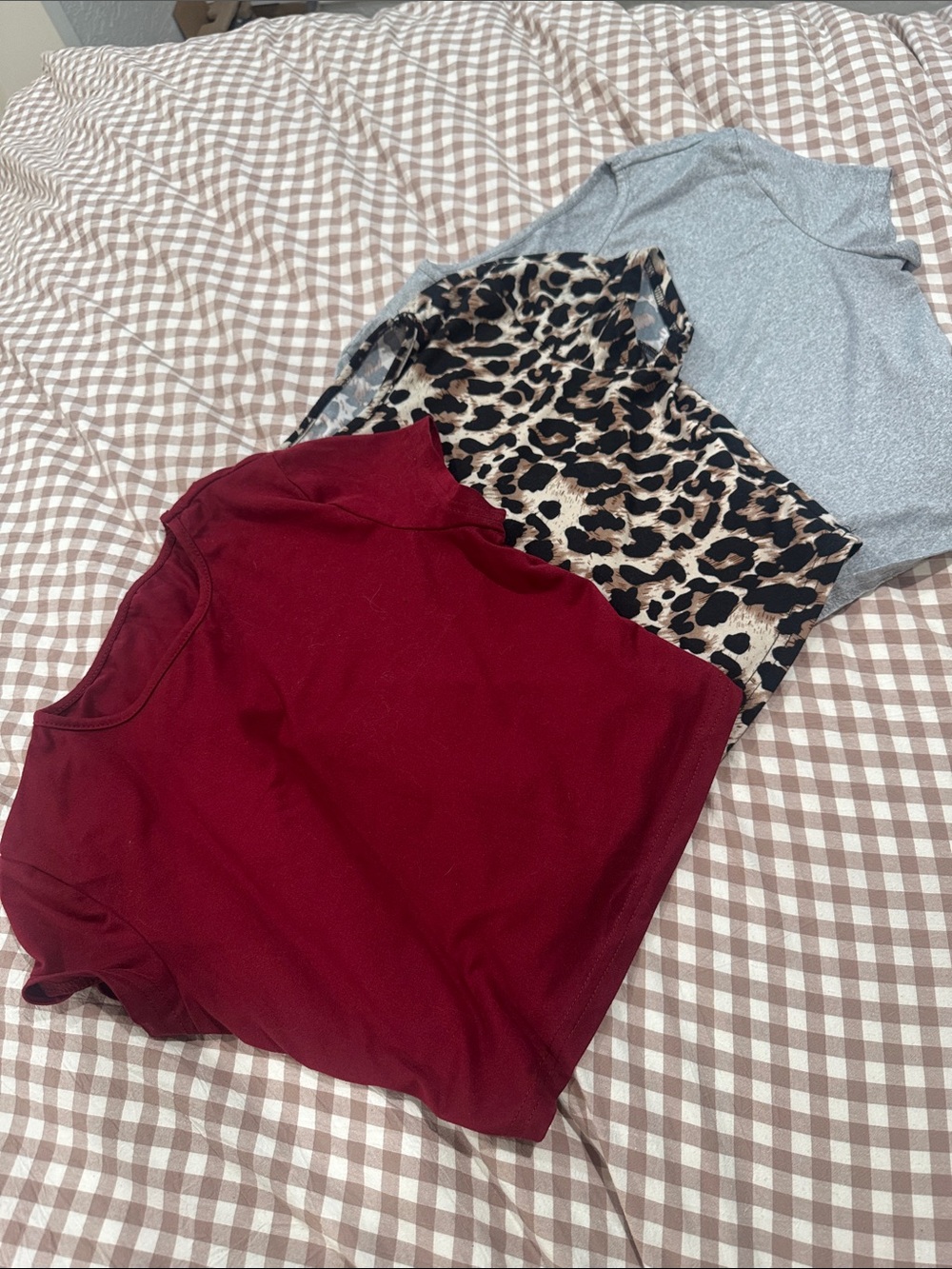 SHEIN Burgundy, Leopard, and Light Gray Short-Sleeve Tees Pack